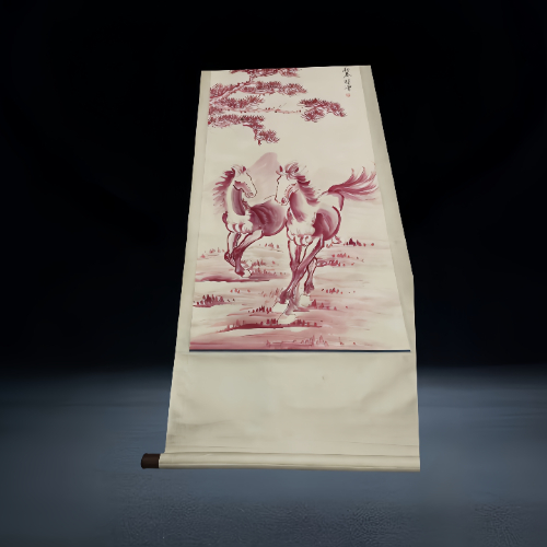 【魏忠和】徐悲鸿款朱砂双马图立轴