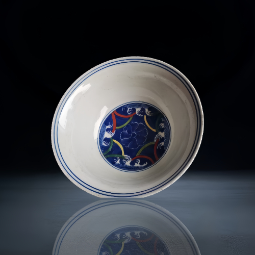 【朱建明】清康熙款蓝地粉彩凤纹碗(一对)