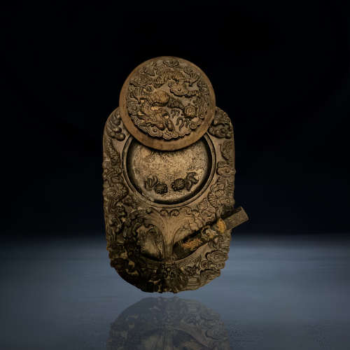 【陈洪平 】雕龙纹带盖砚台(双面工)