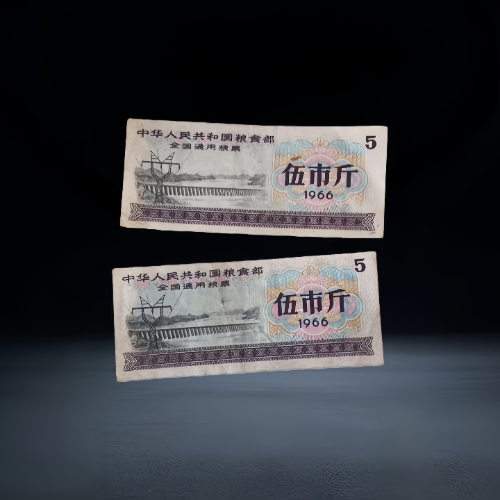 【屠铁丰】1966 版全国通用粮票伍市斤对票