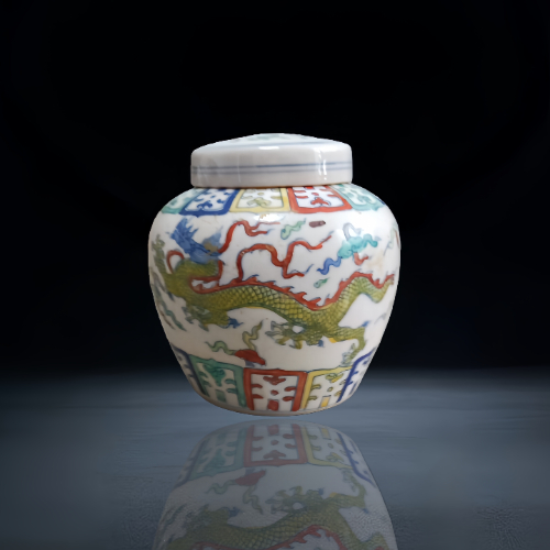 【周建明】明成化龙纹青花斗彩红胎天字罐