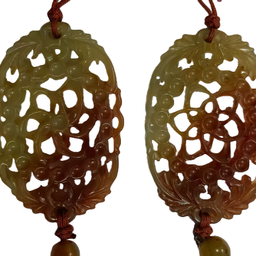 黄翡镂雕花卉纹佩（一对）