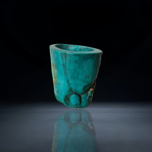 【陈伟博】绿松石巧雕松下高士图杯