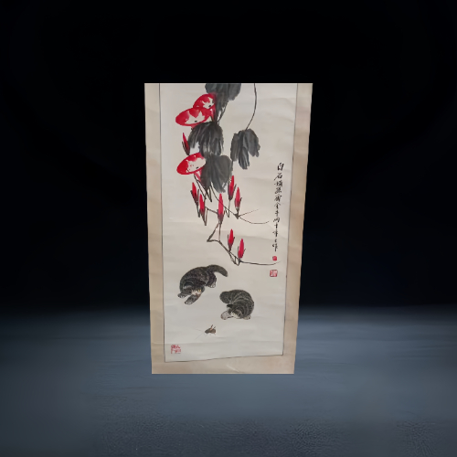 【韩红奎】齐派风格《猫趣图》设色纸本