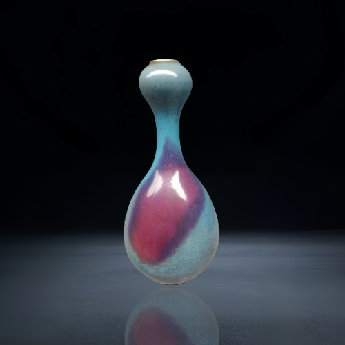 【藏品推荐】钧窑天蓝釉红斑蒜头瓶