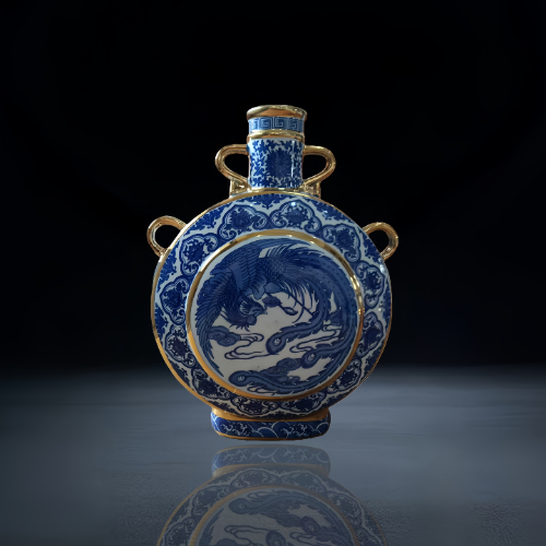 【周建明】清乾隆描金龙凤青花抱月瓶