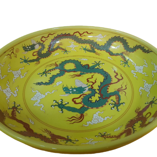 黄地五彩云龙纹盘