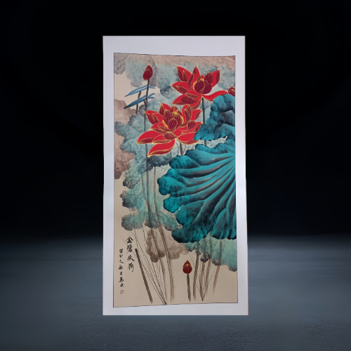 【李伟良】陈希文《金碧朱荷》泼彩荷花图