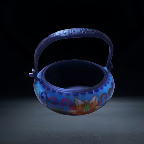 【张松】掐丝珐琅(景泰蓝)缠枝莲纹提梁手炉