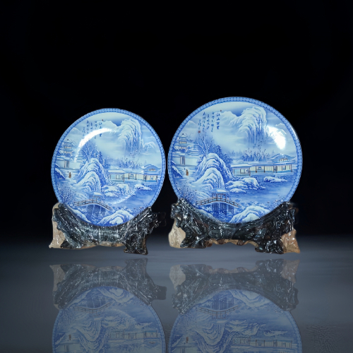 【陈道全】中国工艺美术大师王锡良《江山千里》青花雪景对盘